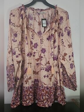 Avenue Top blouse long Sleeve Boho NWT Women’s Plus Sz 30/32 pink flowers